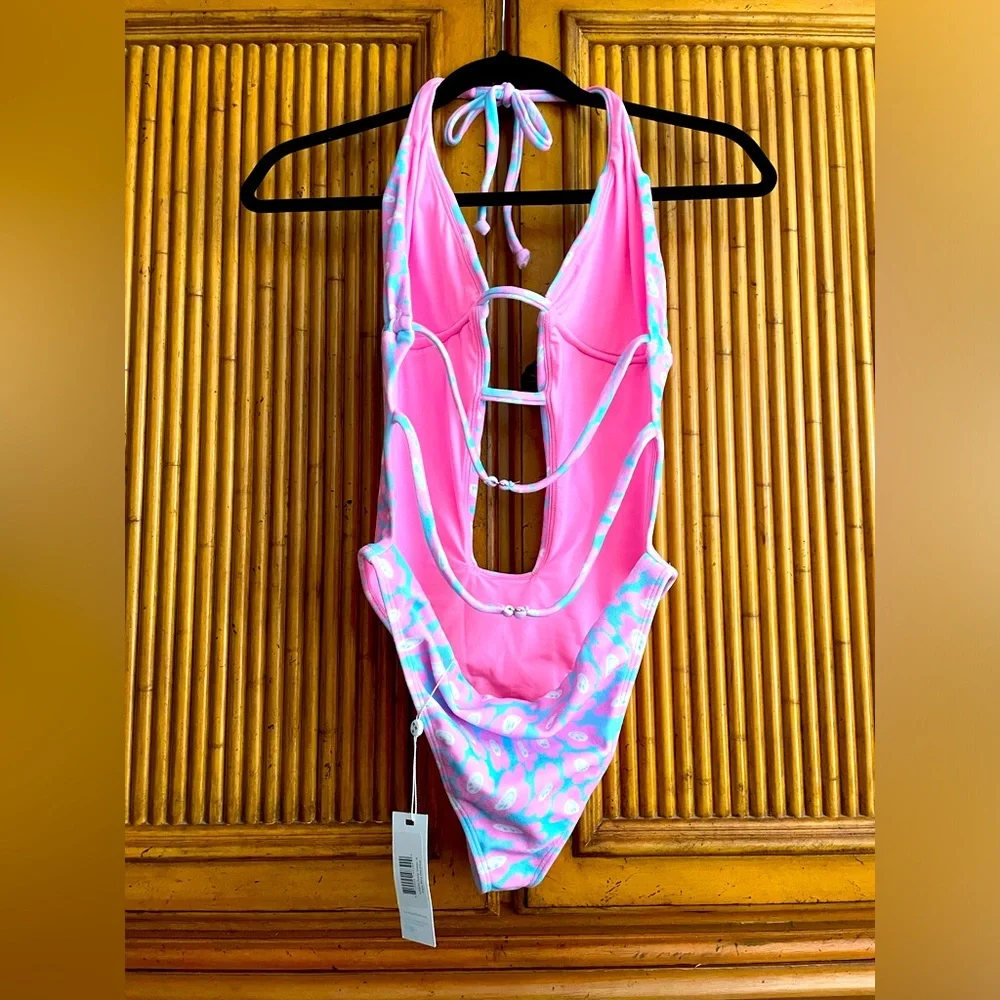 Frankie’s Bikinis Sz Med NWT Paris Terry Halter One-Piece Daisy Dream